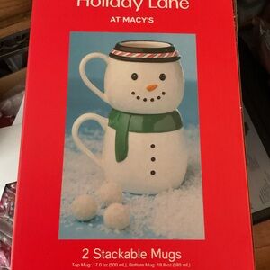 Holiday Lane Snowman Stackable Mugs - White and Green